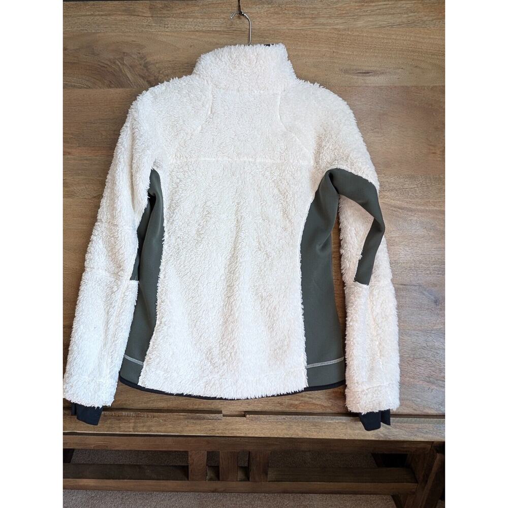 Columbia Jacket Womens Small White Gray Soft Fuzzy Fleece Long Sleeve Full Zip - Picture 2 of 4